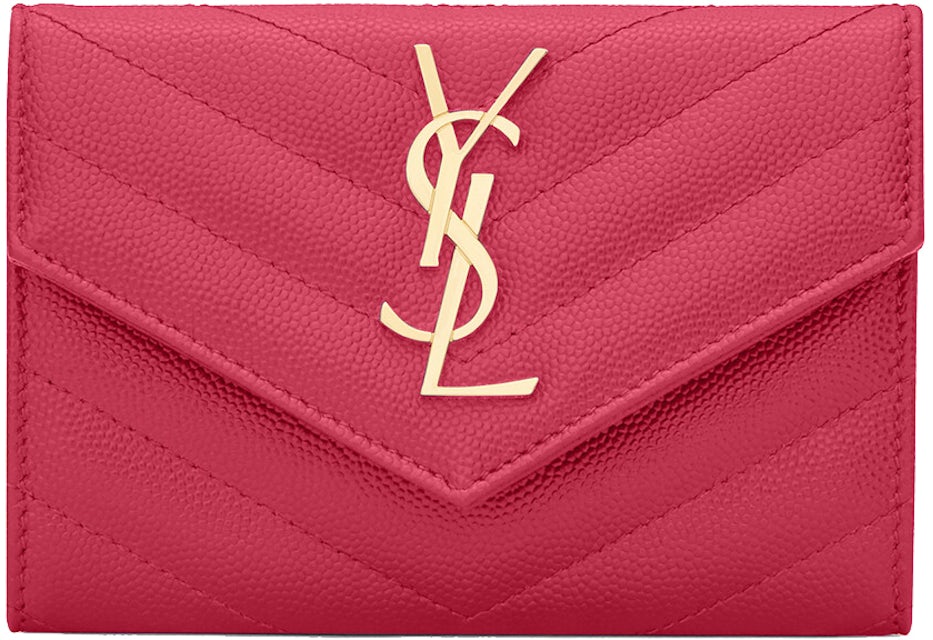 Saint Laurent Monogram Small Envelope Wallet In Grain De Poudre Embossed  Leather in Pink