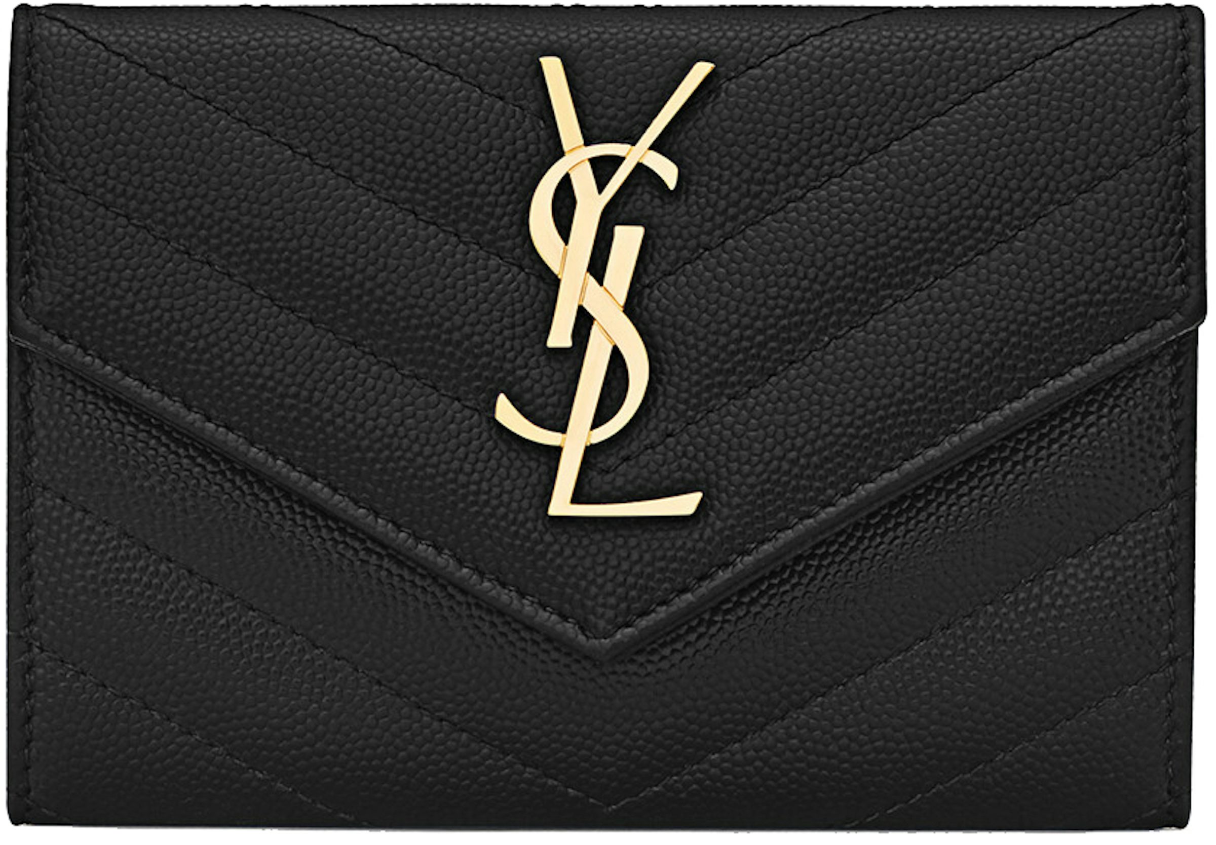 Ysl Yves Saint Laurent Logo Leather Full-Zip Wallet Black Pochette Vintage