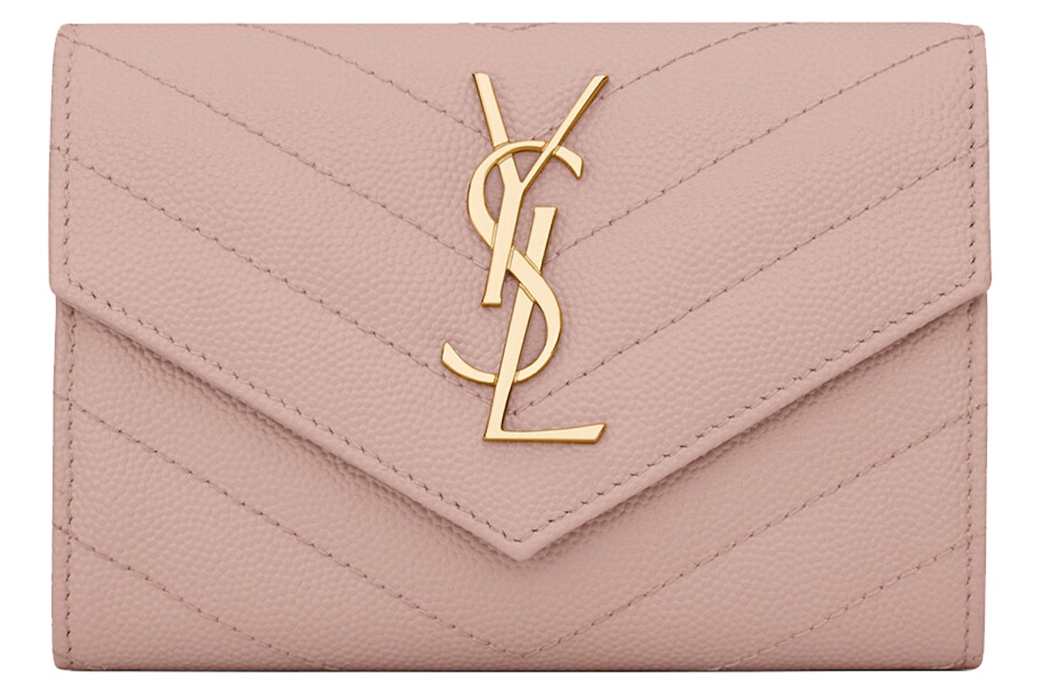 Pre-owned Saint Laurent Cassandre Grain De Poudre Envelope Wallet Small Pale Pink