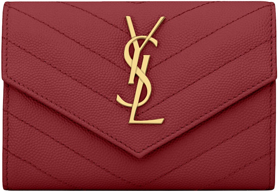 Saint Laurent Monogram Chain Wallet Grain de Poudre Leather Red