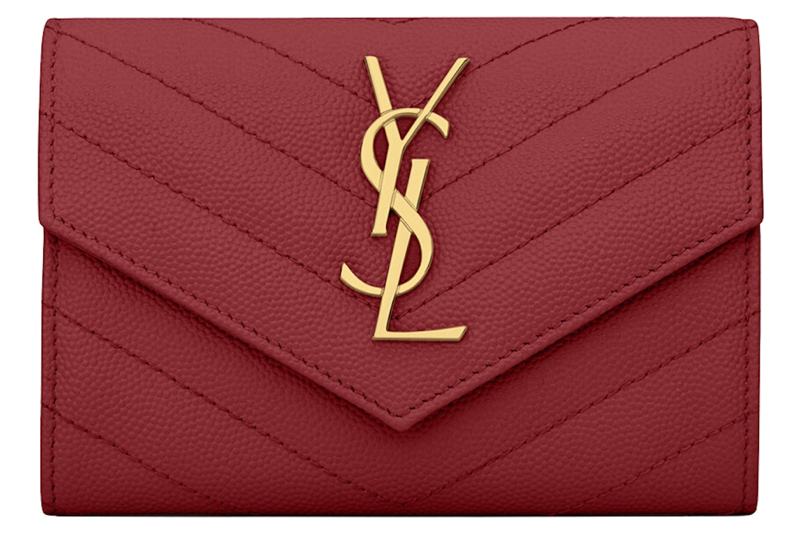 Pre-owned Saint Laurent Cassandre Grain De Poudre Envelope Wallet Small Rouge Opyum