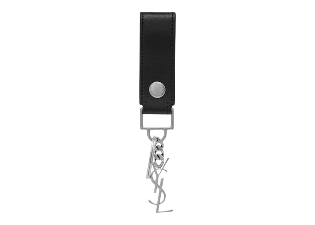 Pre-owned Saint Laurent Cassandre Key Ring In Smooth Leather Black