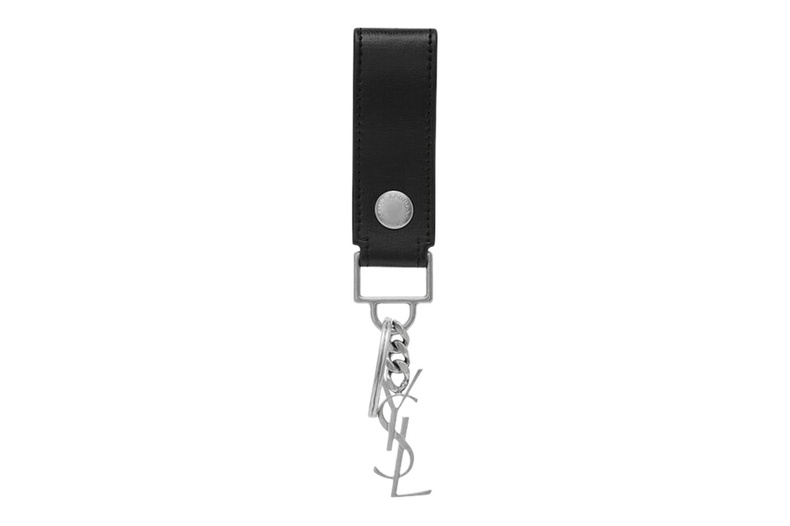 Pre-owned Saint Laurent Cassandre Key Ring In Smooth Leather Black