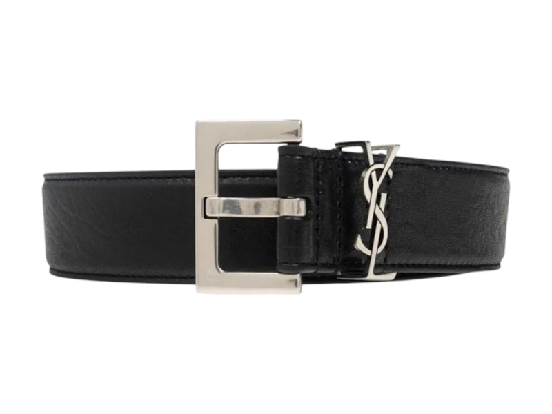 Pre-owned Saint Laurent Men's  Cassandre Lamb Belt In Black