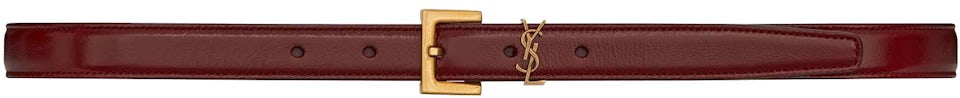 Saint Laurent Paris Double-Pin Square Belt in Red Brown Smooth