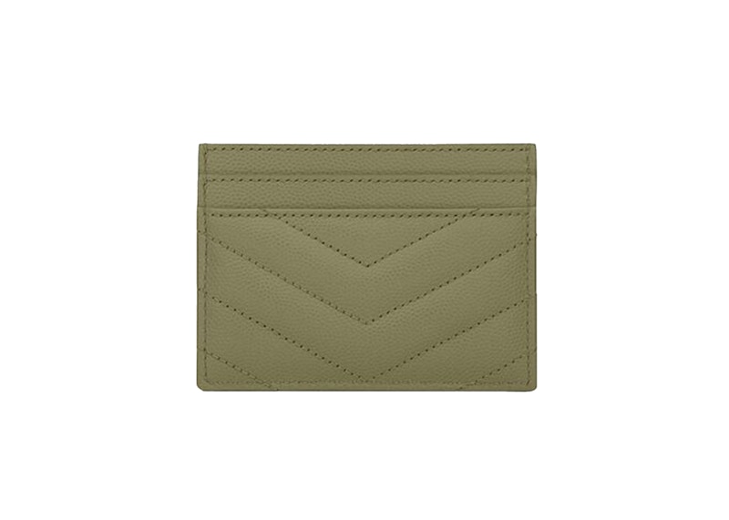 Saint Laurent Cassandre Matelasse (5 Card Slot) Card Holder Grain De Poudre Embossed Light Sage