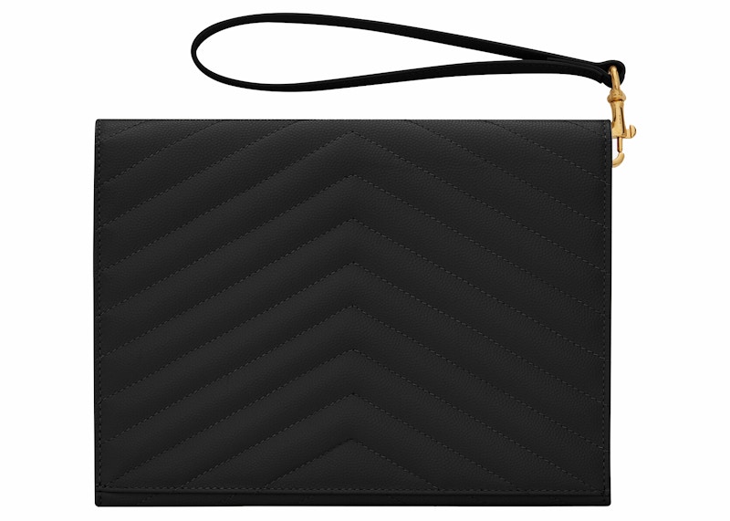 Saint Laurent Cassandre Matelasse Flap Pouch In Quilted Embossed Leather Black