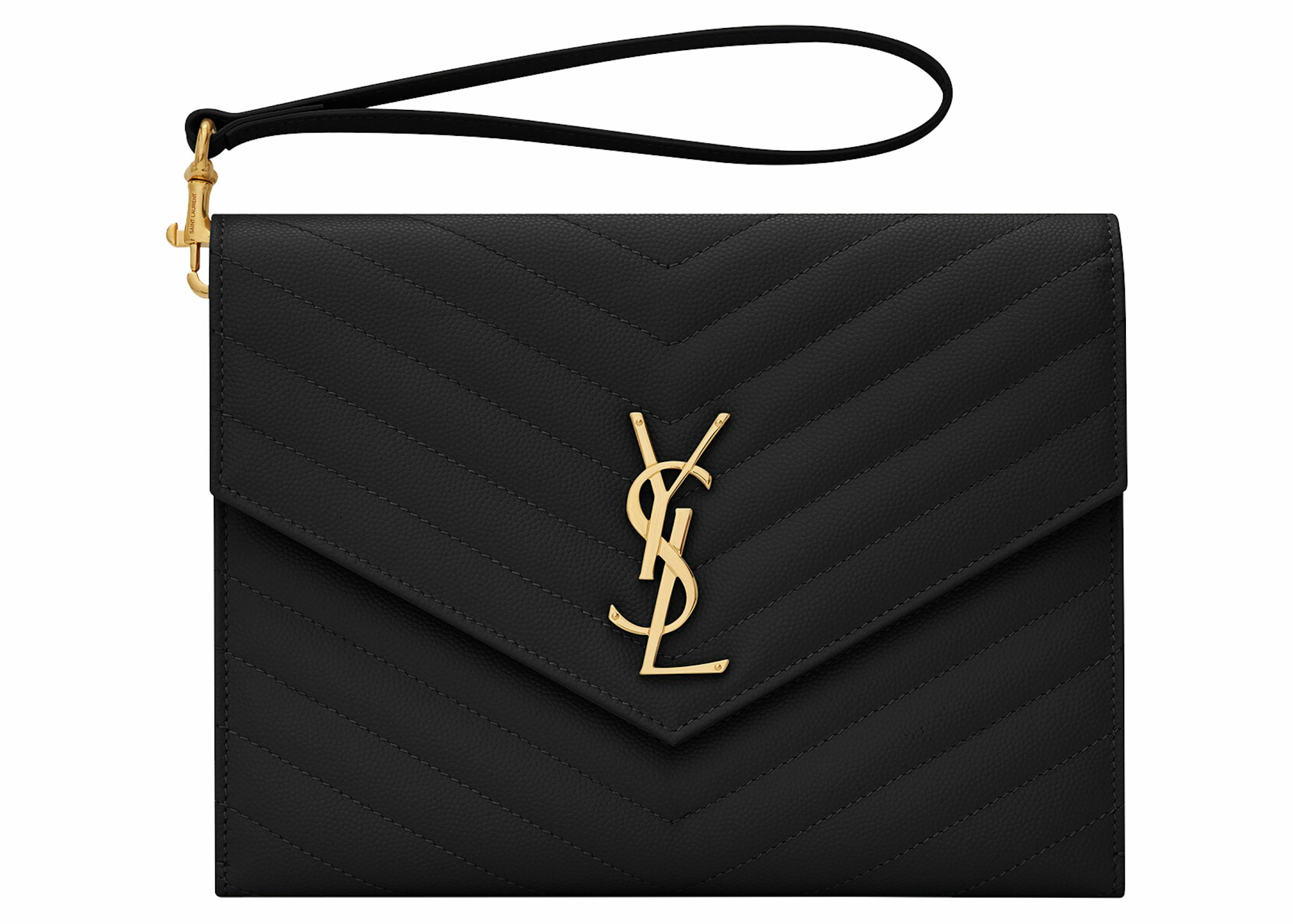 Saint Laurent Cassandre Matelasse Flap Pouch In Quilted Embossed Leather  Black in Grain De Poudre Leather with Gold-tone - US