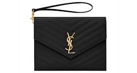 Saint Laurent Cassandre Matelasse Flap Pouch In Quilted Embossed Leather Black