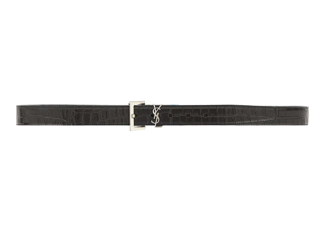 Pre-owned Saint Laurent Cassandre Matte Crocodile Embossed Belt Black