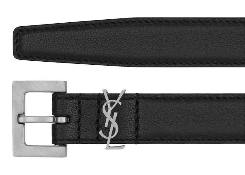 Saint Laurent Cassandre Thin Belt In Smooth Leather Black