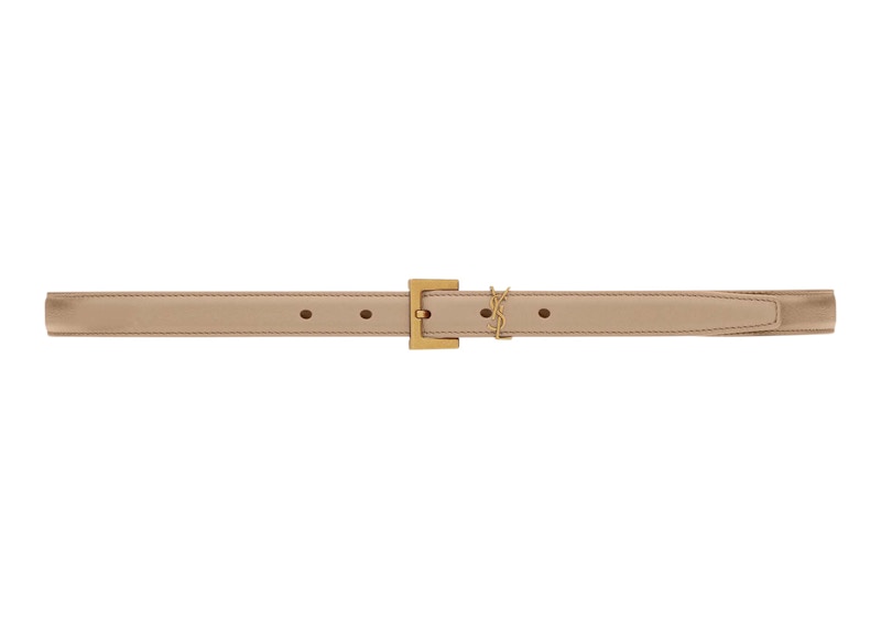 Pre-owned Saint Laurent Women's  Cassandre Thin Belt With Square Buckle In Box  Leather In Dark Be