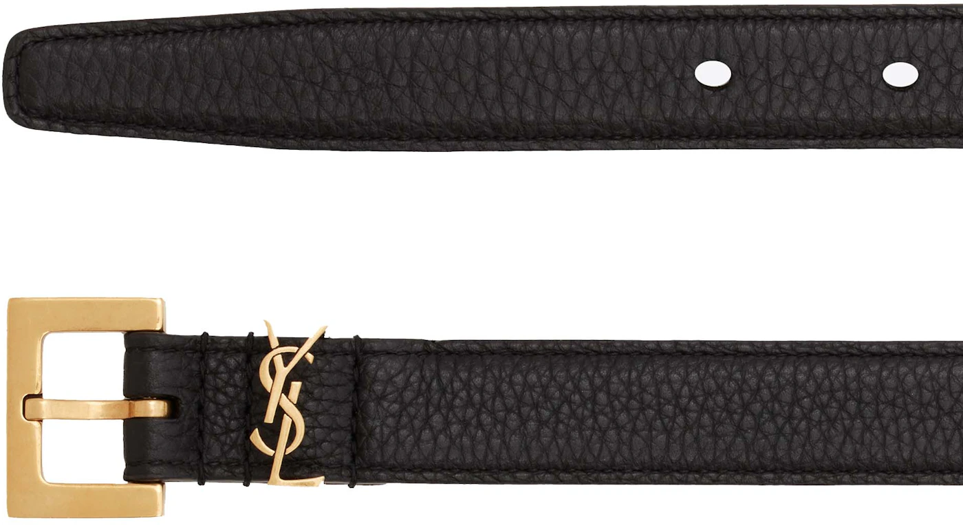 Saint Laurent Cassandre Thin Belt with Square Buckle in Grained Leather ...