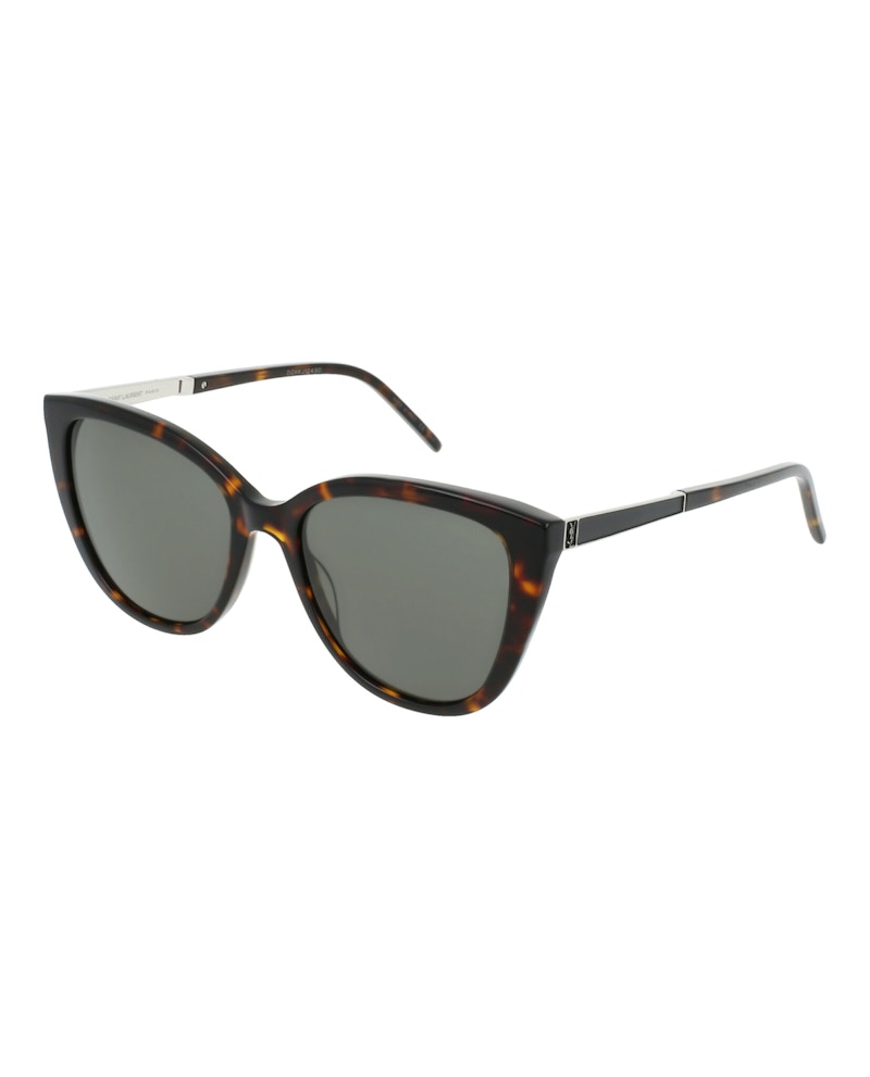 Pre-owned Saint Laurent Women's Cat Eye Sunglasses In Havana Silver Grey (slm70/30009623/003)