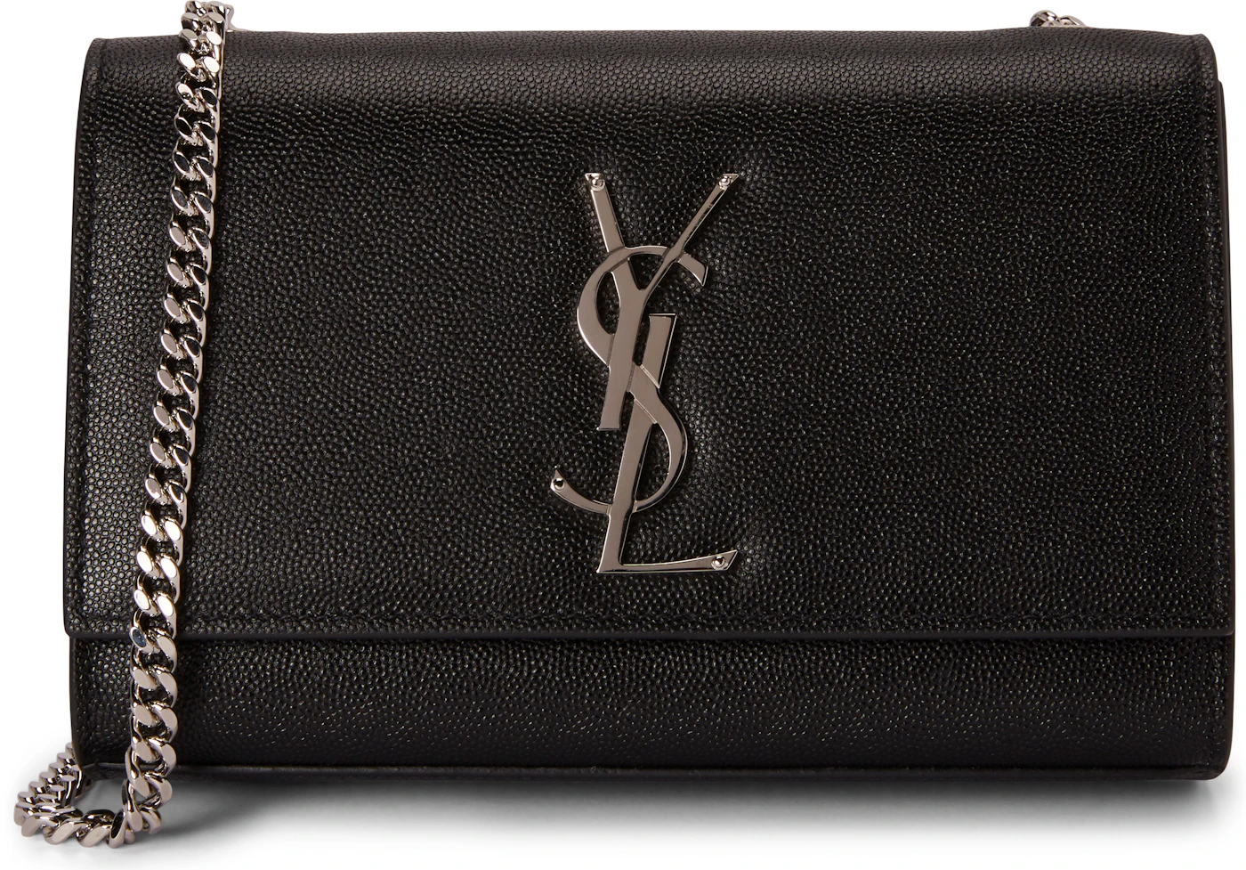 Yves Saint Laurent YSL Black Logo Key Ring Silvery Leather Metal