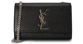 Saint Laurent Chain Kate Textured Leather Interlocking Metal YSL Signature Small Black