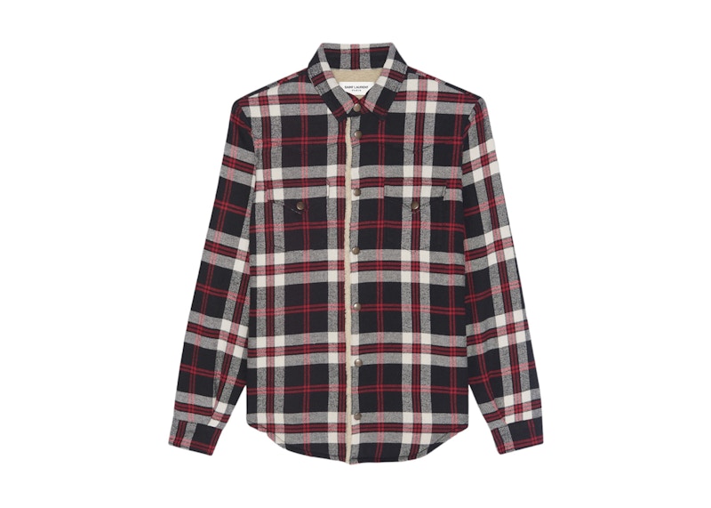 Saint Laurent Checked Vintage Sherling Shirt Red Black White Men s