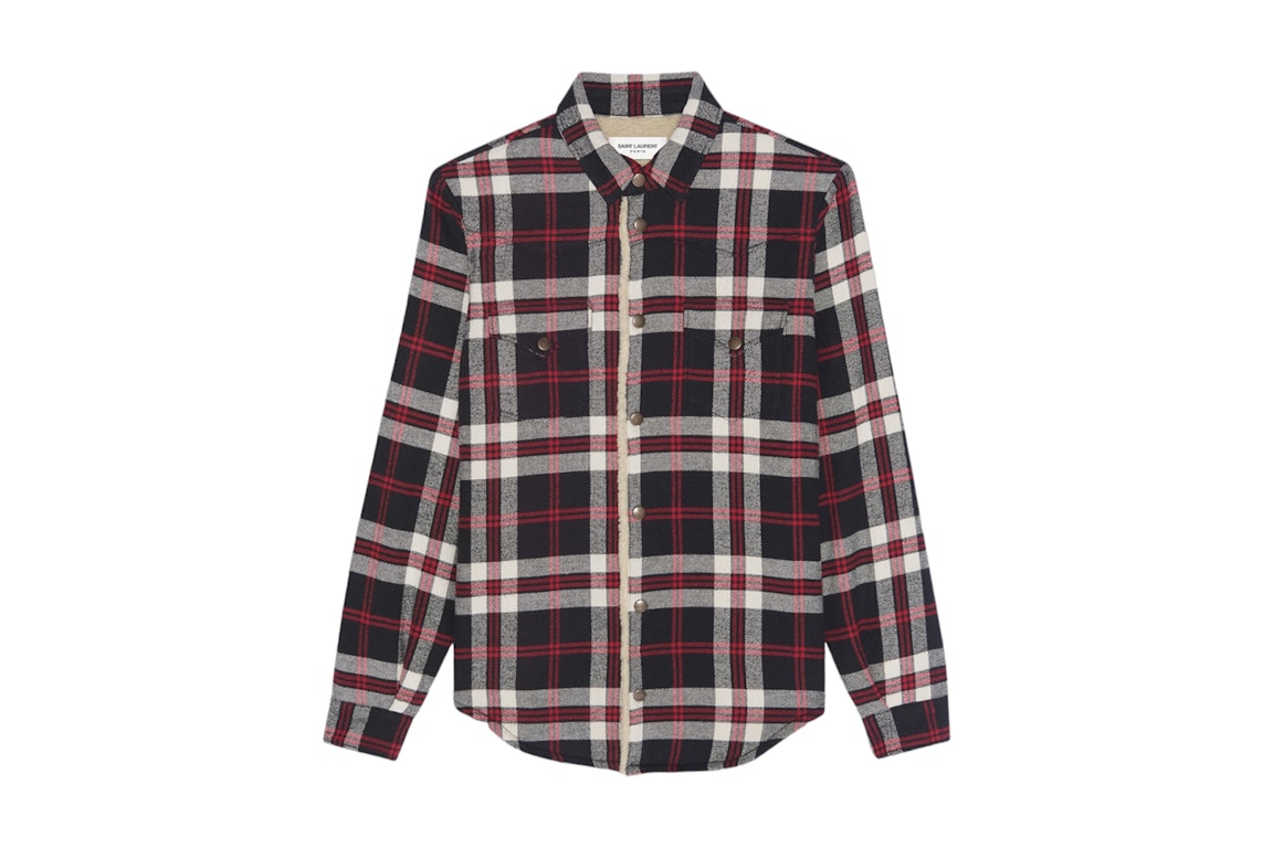 Pre-owned Saint Laurent Checked Vintage Sherling Shirt Red/black/white