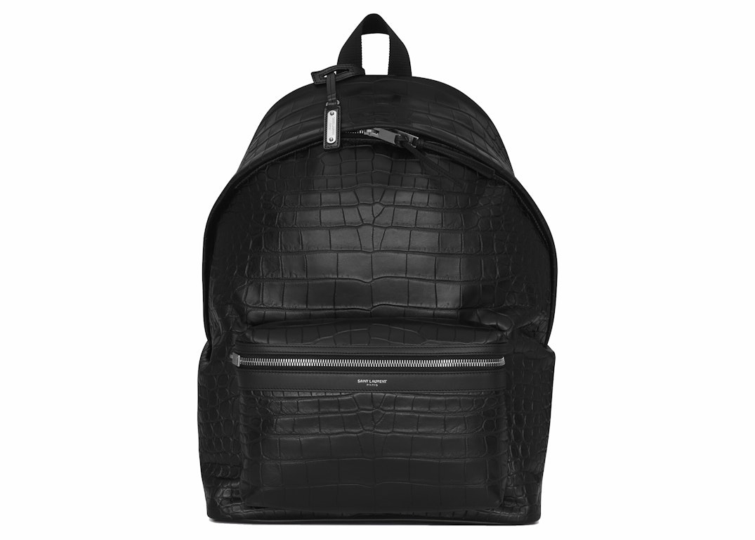 Pre-owned Saint Laurent City Backpack Crocodile Embossed Leather Black
