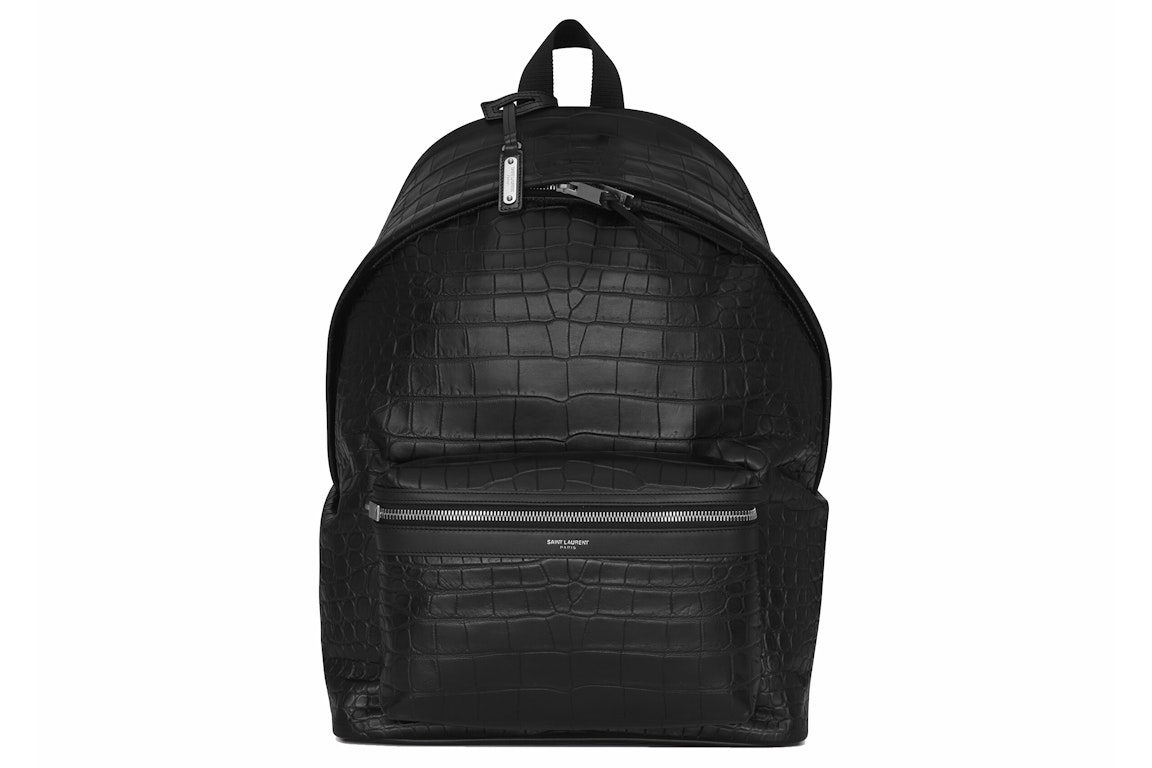Pre-owned Saint Laurent City Backpack Crocodile Embossed Leather Black