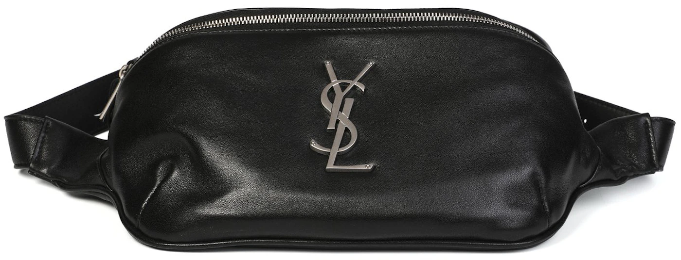 SAINT LAURENT Metallic Lambskin Lame Monogram Kate Belt Bag Black