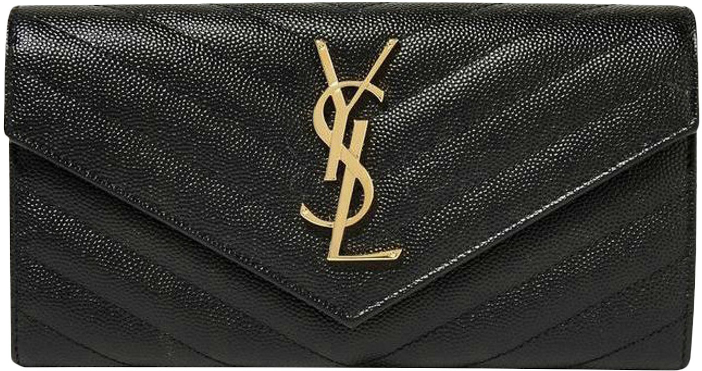 Saint Laurent College Flap Wallet Matelasse Large Black in Textured Leather  with Gold-tone - US
