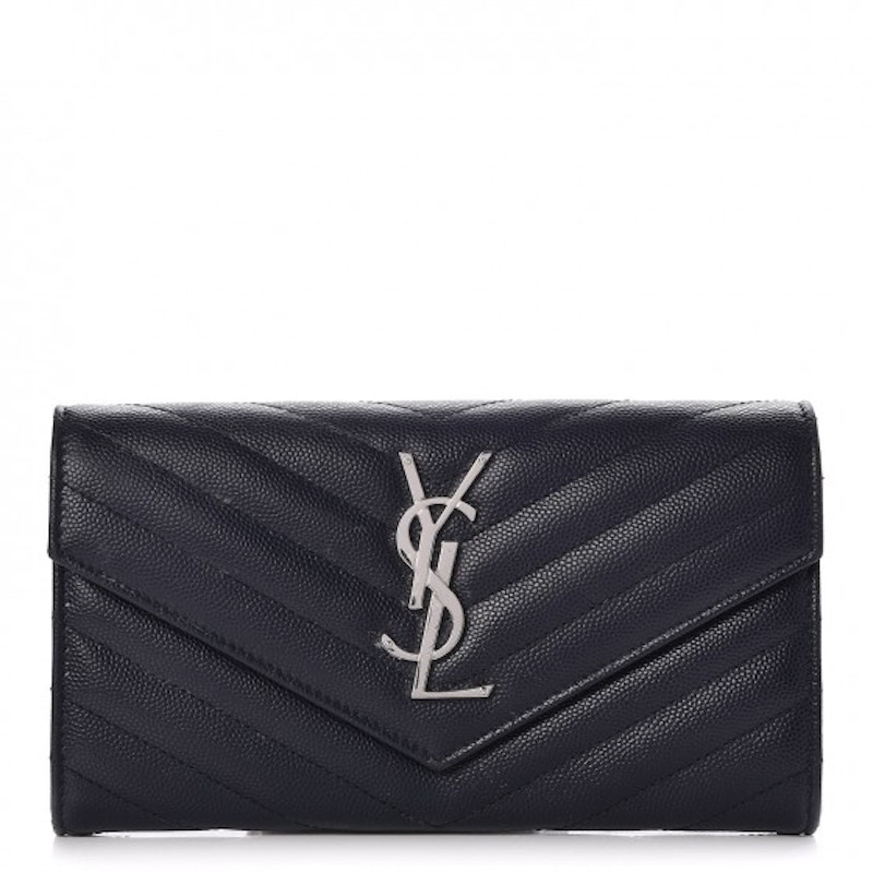 Saint Laurent College Flap Wallet Matelasse Large Navy in Leather