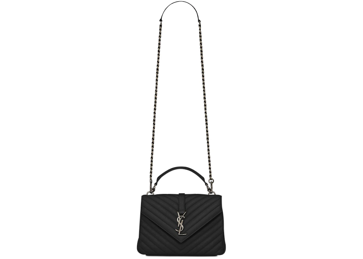 Saint Laurent College Shoulder Bag Matelasse Silver-tone Medium Black ...