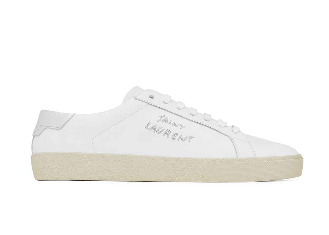 Pre-owned Saint Laurent Court Classic Sl/06 Low Embroidered Metallic White In White/metallic