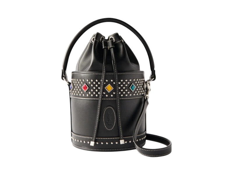 Saint Laurent Crystal Leather Bucket Bag Black in Leather - JP