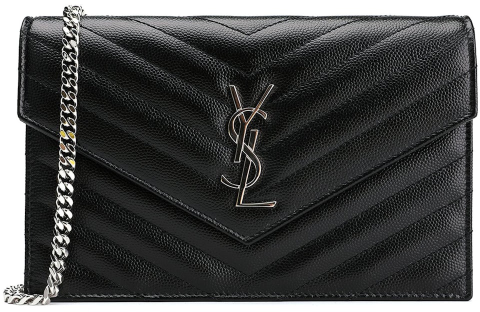 Saint Laurent Envelope Chain Wallet Black in Leather with Silver-tone - US