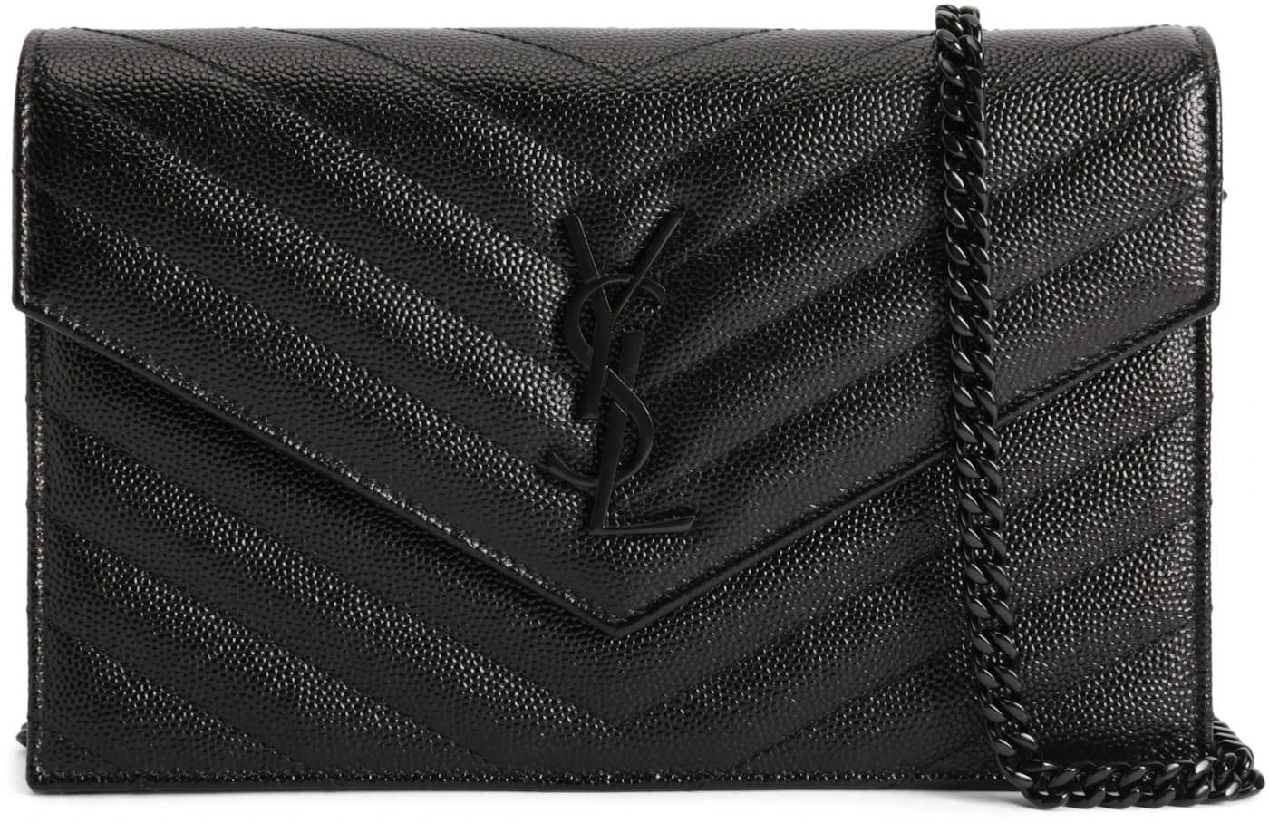 Saint Laurent Envelope Chain Wallet In Grain De Poudre Embossed Leather