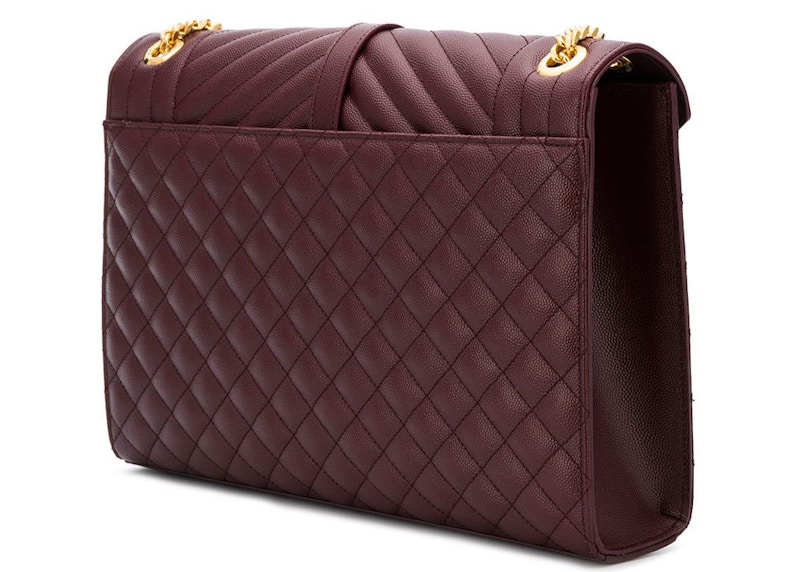 Saint Laurent Envelope Grain De Poudre Medium Burgundy