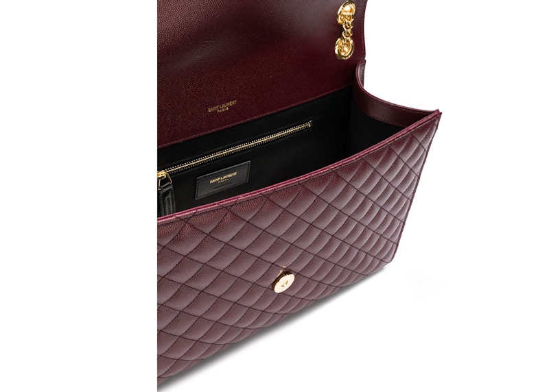 Saint Laurent Envelope Grain De Poudre Medium Burgundy