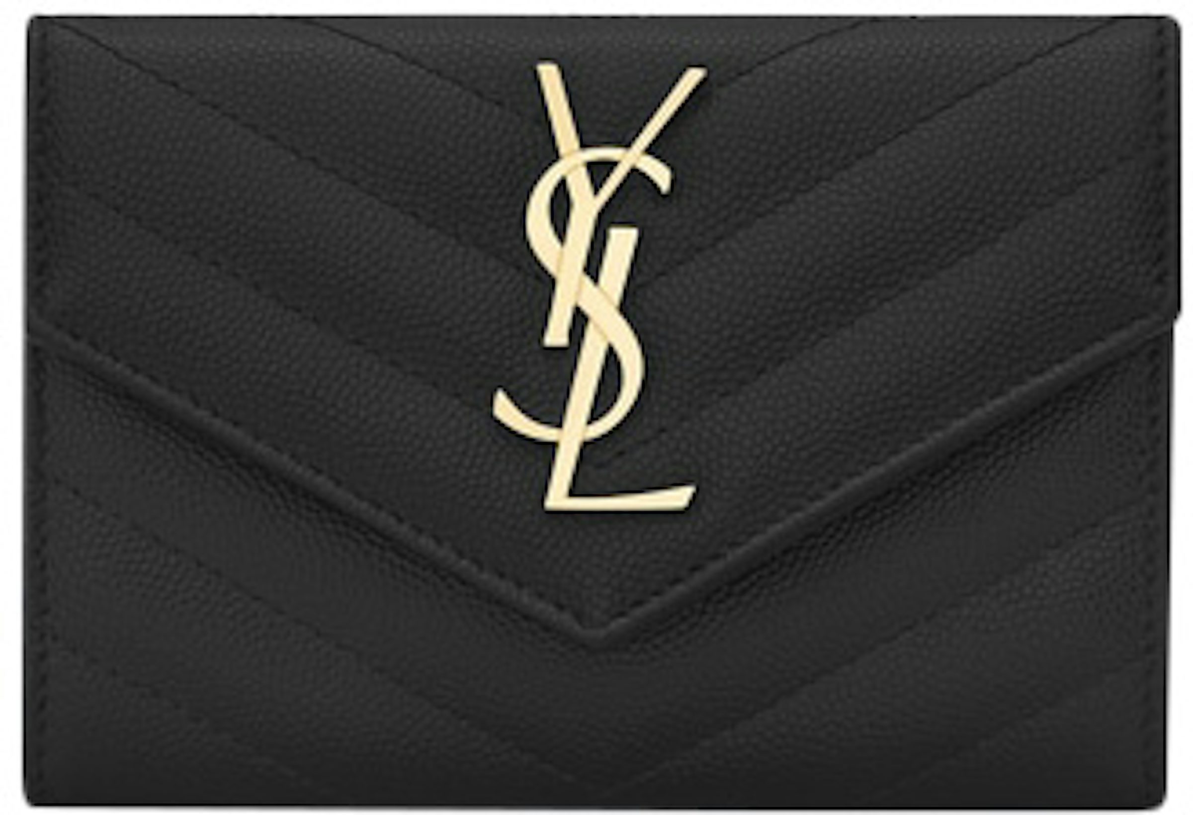 Saint Laurent YSL Grain de Poudre Envelope Wallet on a Chain Black &  Gold WOC