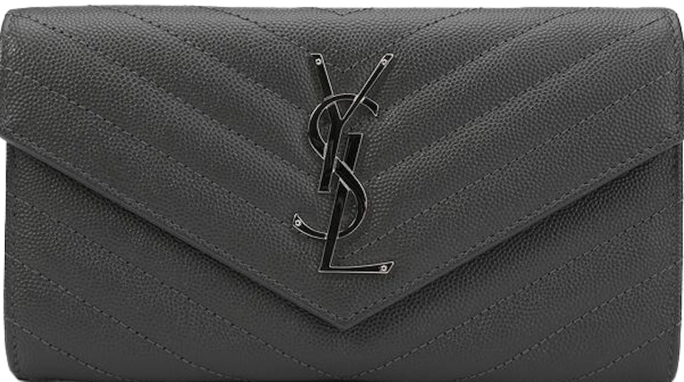 Saint Laurent Wallet on Chain Large in Black Grained Leather and