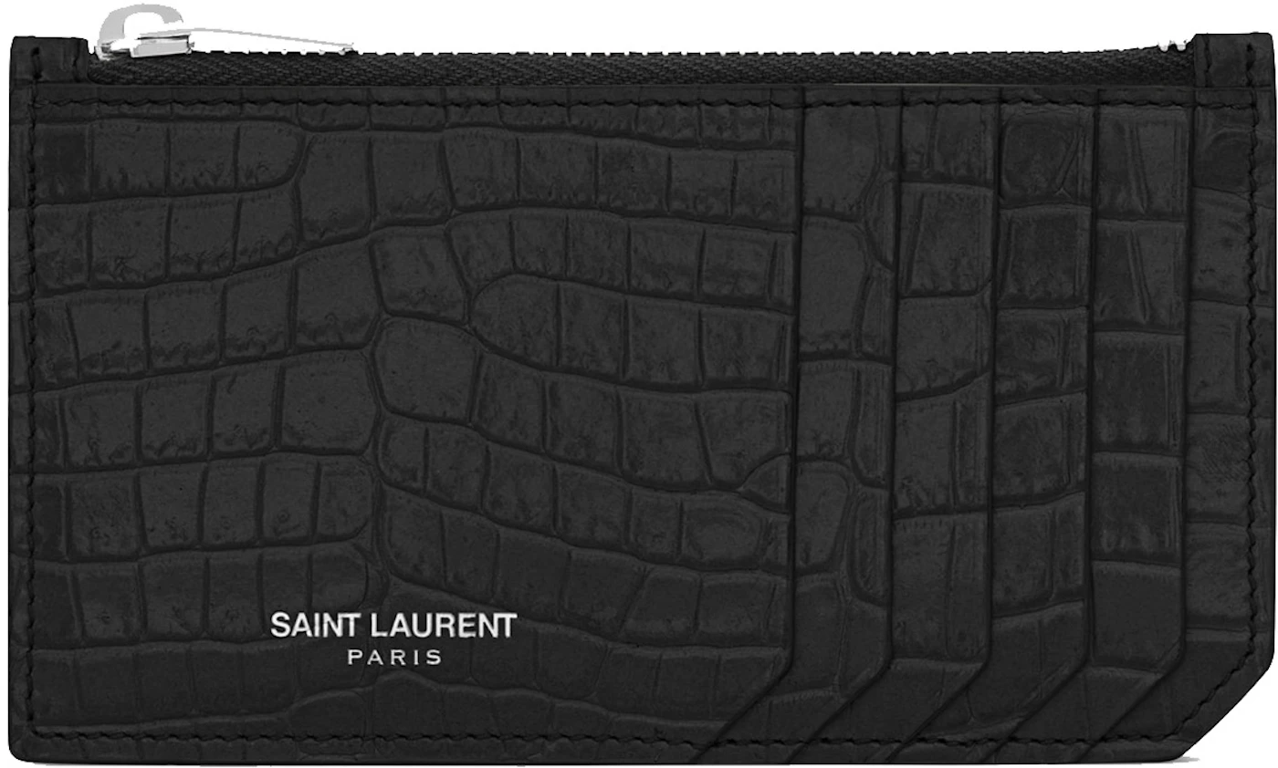 Saint Laurent Crocodile Embossed Leather Card Case