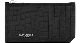Saint Laurent Fragments Zipped Card Case Crocodile Embossed Shiny Leather Black