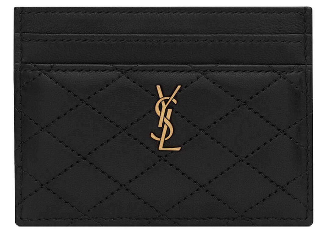 Pre-owned Saint Laurent Gaby Card Case In Quilted Lambskin Noir