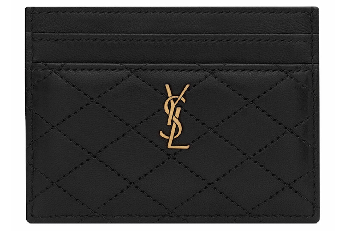 Pre-owned Saint Laurent Gaby Card Case In Quilted Lambskin Noir