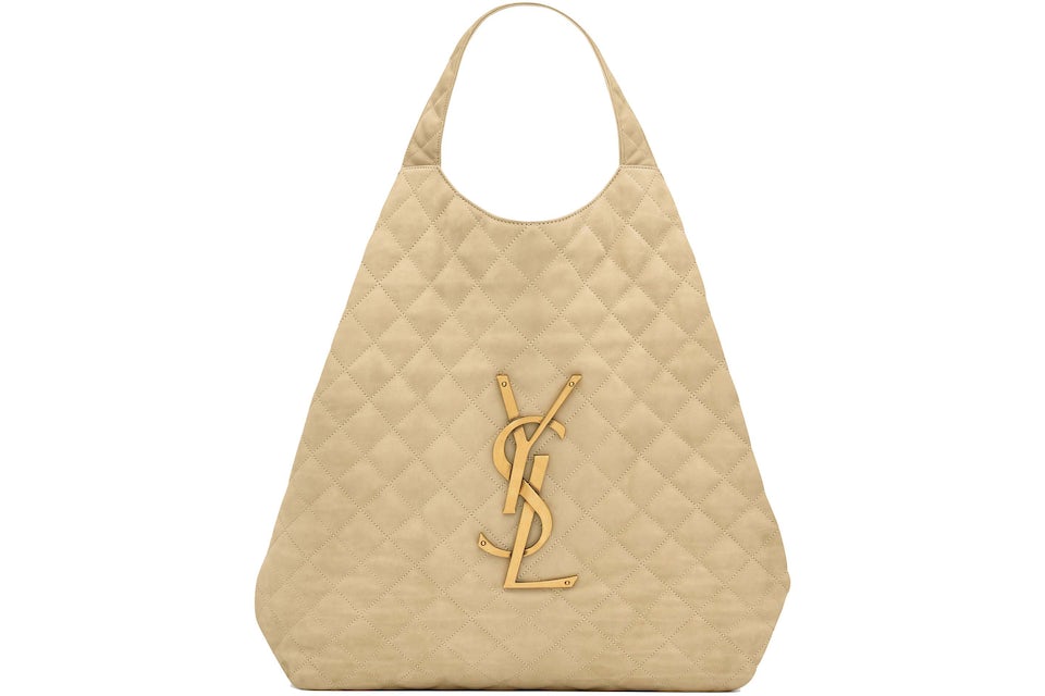 Saint Laurent Icare Maxi Shopping Bag Quilted Nubuck Suede Beige