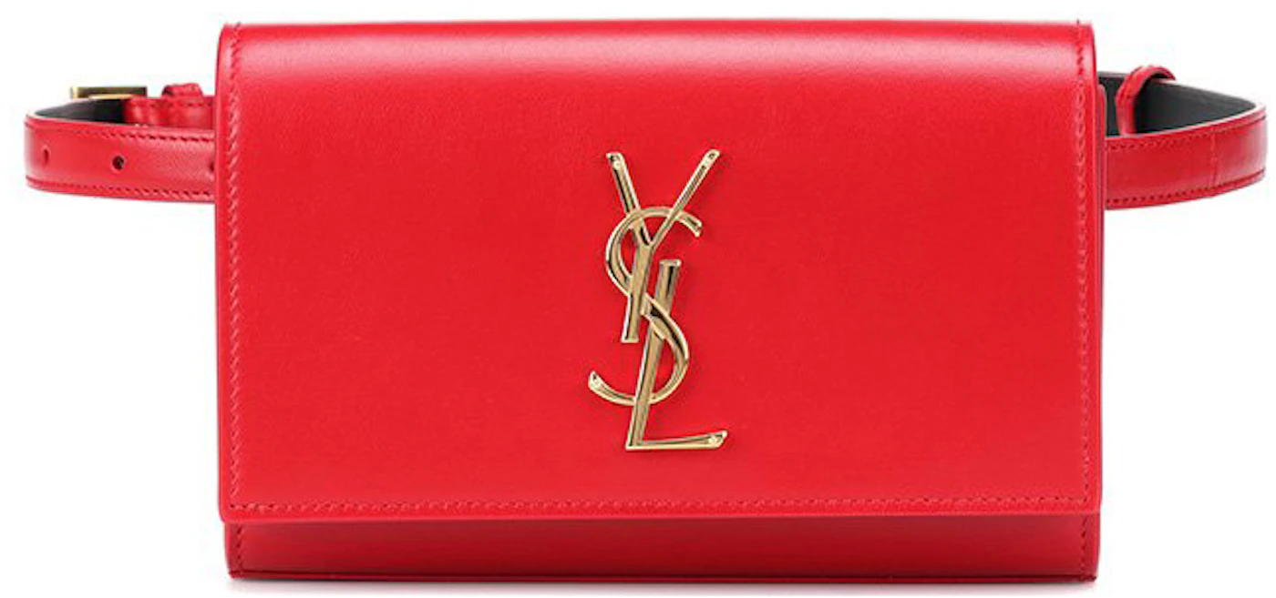 Saint Laurent Kate Belt Bag Red in Calfskin Leather with Gold-tone
