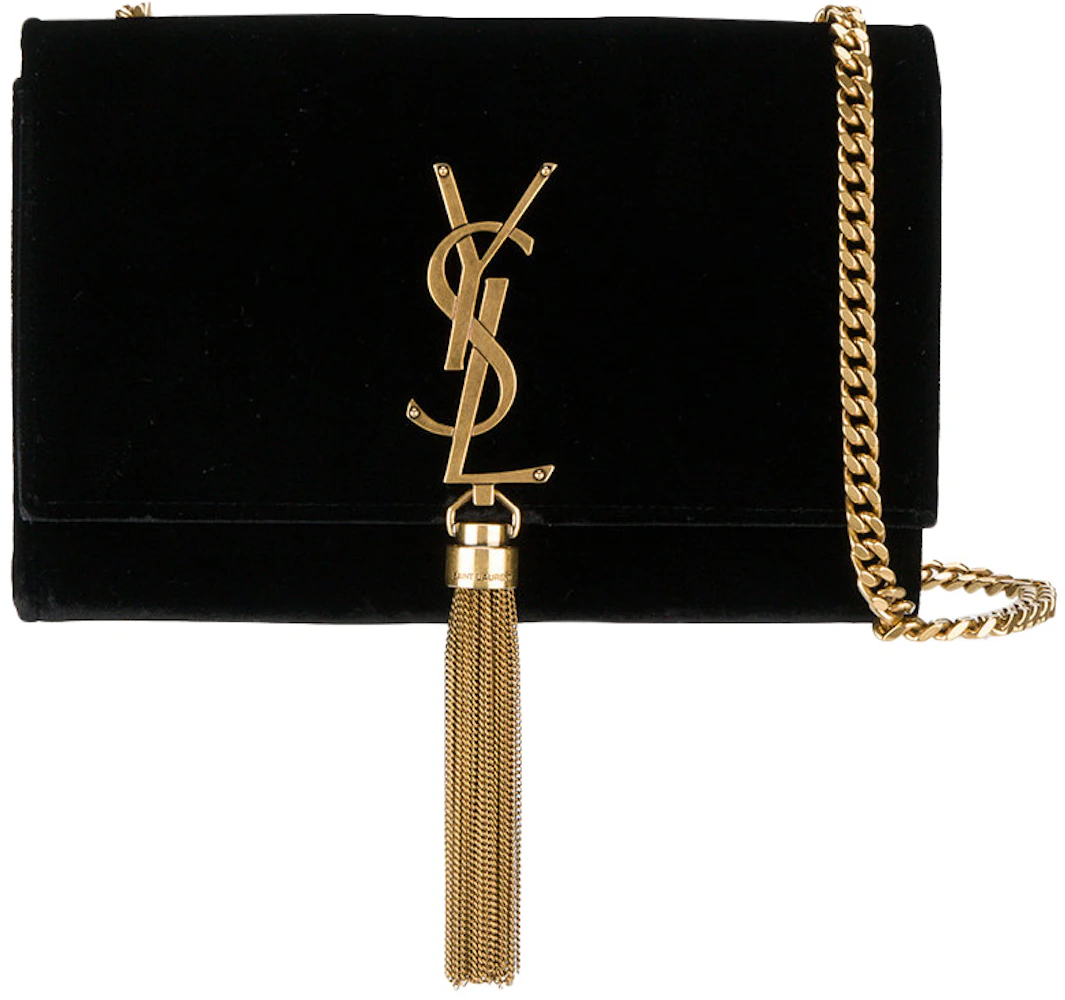 Saint Laurent Kate Tassel Wallet on Chain Tassel Black in Velvet with  Gold-tone - US