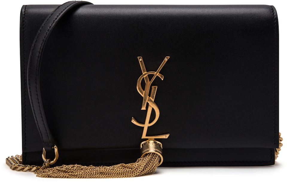 Saint Laurent Kate Wallet on Chain Tassel Black in Smooth Leather with  Gold-tone - US