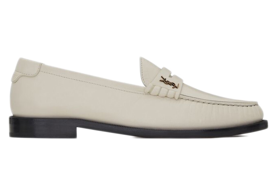 Pre-owned Saint Laurent Le Loafer Penny Slippers Pearl In Pearl/black