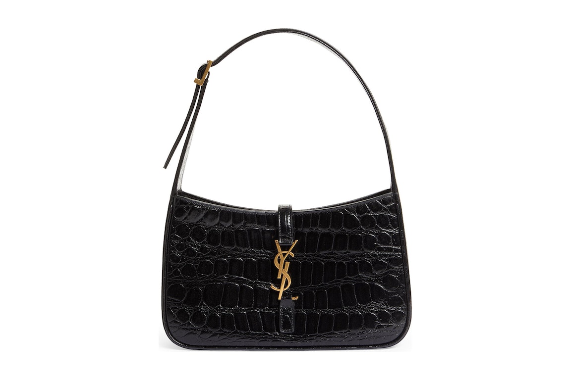 Pre-owned Saint Laurent Le 5 A 7 Croc Embossed Leather Hobo Black