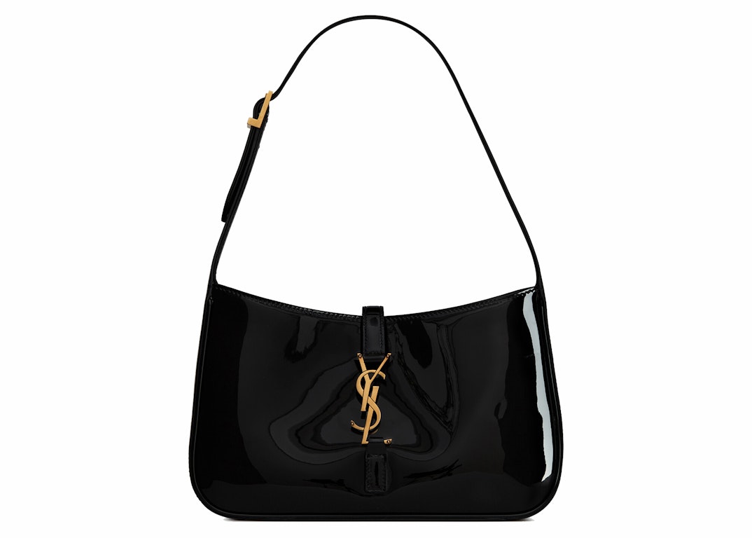 Pre-owned Saint Laurent Le 5 A 7 Hobo Bag In Patent Leather Noir