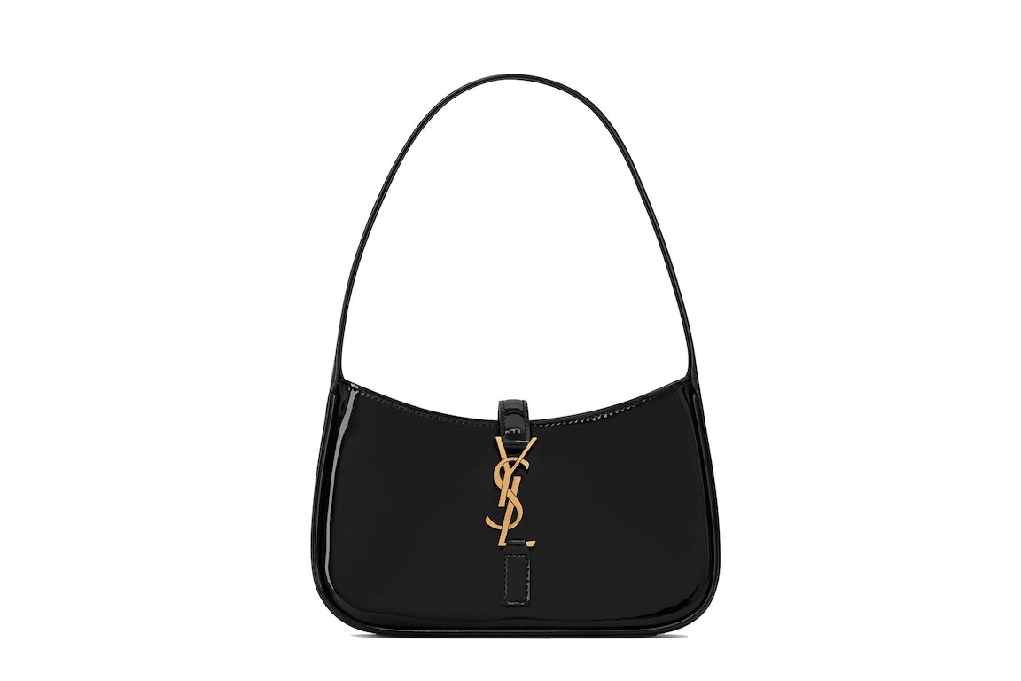 Pre-owned Saint Laurent Le 5 A 7 Mini Hobo Bag In Shiny Leather Black