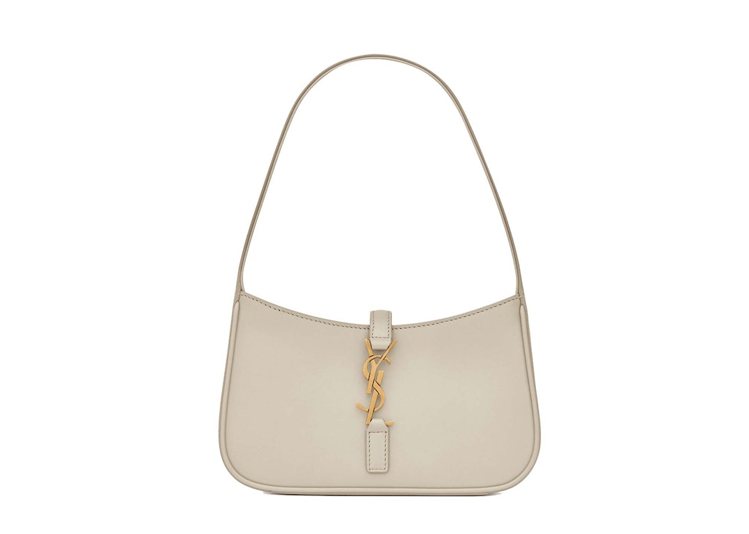 Pre-owned Saint Laurent Le 5 A 7 Mini Hobo Bag In Smooth Leather Blanc Vintage