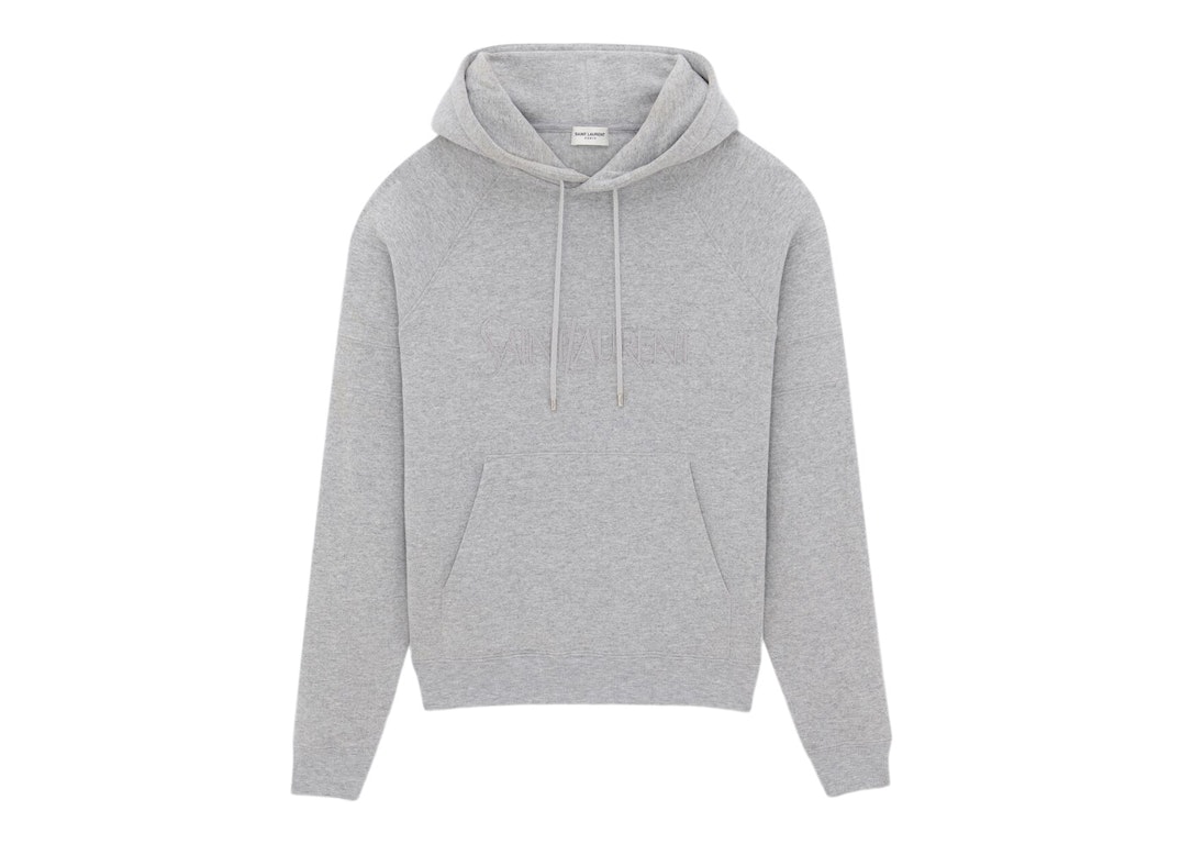 Pre-owned Saint Laurent Logo Embroidered Hoodie Grey